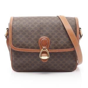 Celine Macadam Shoulder Bag Canvas Leather Brown